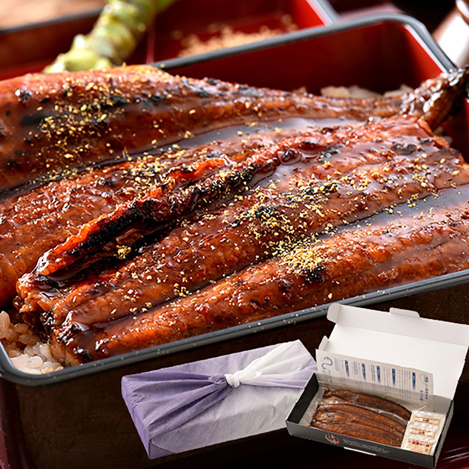 秘伝のタレで丁寧に焼き上げた活ニホンウナギの蒲焼き（お贈り物用の箱付き2尾） 秘伝のタレで丁寧に焼き上げた活ニホンウナギの蒲焼き（お贈り物